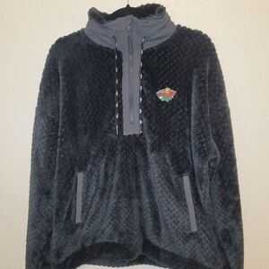 MN Wild Womans Sherpa Black Fleece 1/2 Zip Pullover Size Large Hockey NHL